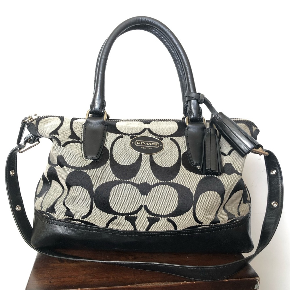 COACH Legacy Signature Black Satchel Bag Leather Canvas Purse